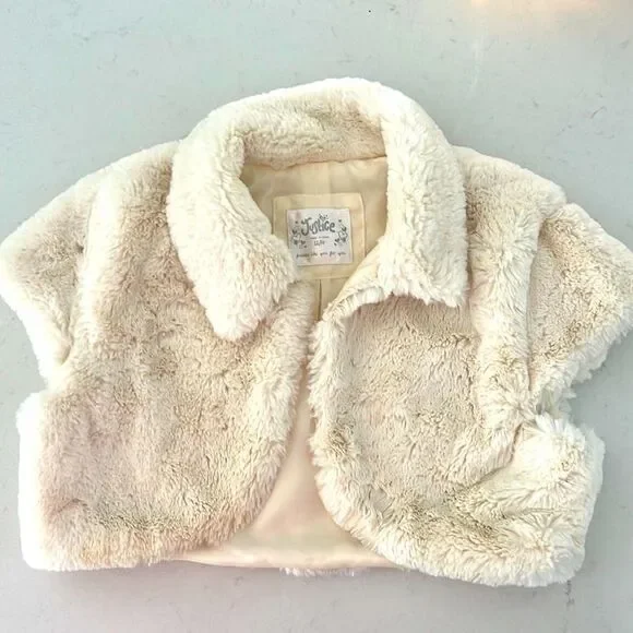 Justice Girls 12/14 Faux Fur Bolero Jacket, Off-White great for Holidays! - Picture 1 of 4